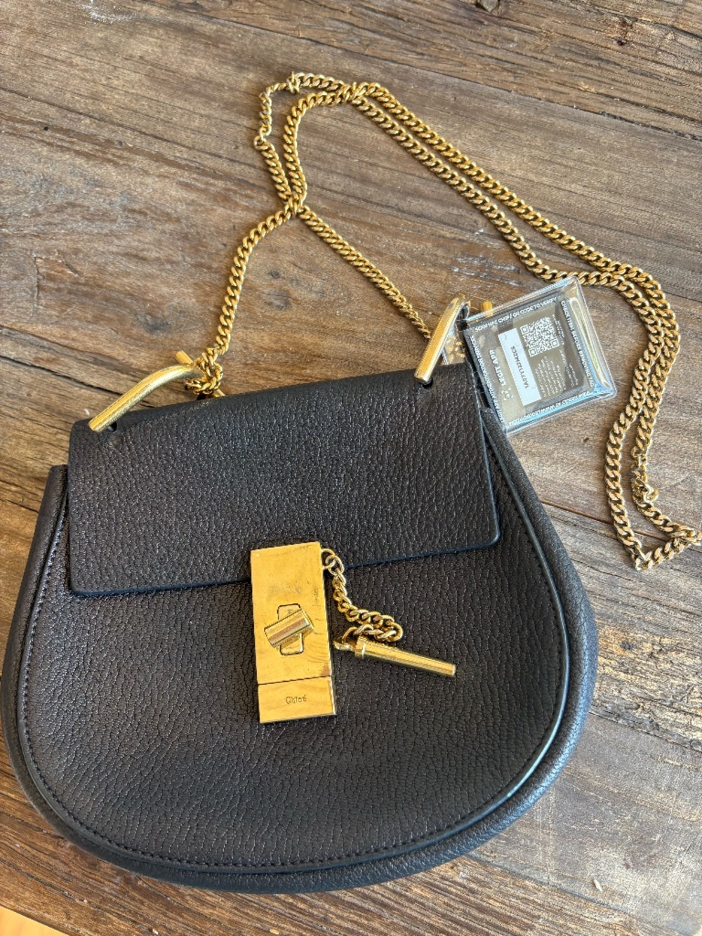 Chloe Drew Small Black Grained Leather Gold Chain Crossbody Bag Authenticated